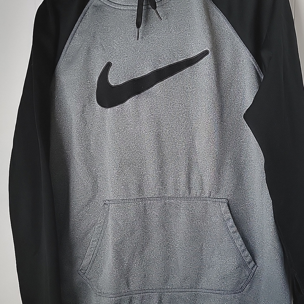 Unisex Hooded Pullover Nike Sweatshirt M Black and Grey